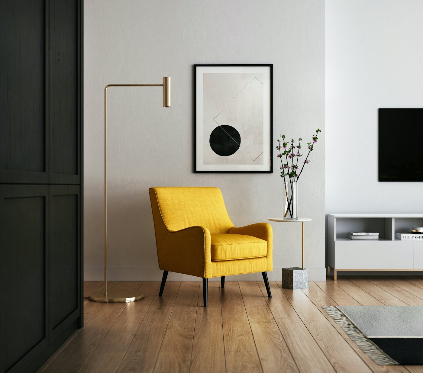 Lounge room with freshly painted pale grey walls